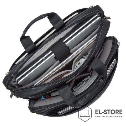 RivaCase RIVACASE TORBA NA LAPTOP 16" ORLY, CZARNA, MATERIAŁ WODOODPORNY, KIESZENIE NA TABLET 10,1", SMARTFON, DOKUMENTY I AKCESORIA