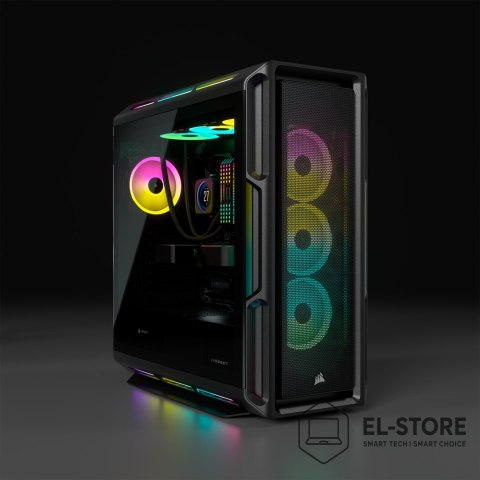 Corsair Korsarz | Inteligentna obudowa ze szkła hartowanego | iCUE 5000T RGB | Szyba boczna | Czarny | Wieża środkowa | Zasilacz w zesta