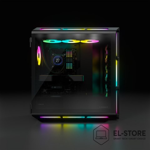 Corsair Korsarz | Inteligentna obudowa ze szkła hartowanego | iCUE 5000T RGB | Szyba boczna | Czarny | Wieża środkowa | Zasilacz w zesta