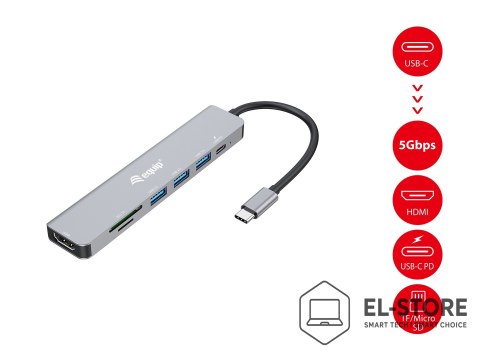 EQUIP Equip 133494 stacja dokująca Przewodowa USB 3.2 Gen 1 (3.1 Gen 1) Type-C Srebrny