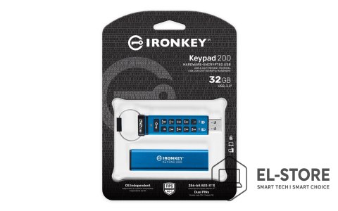 Kingston Flashdrive Kingston 32GB IKKP200/32GB IronKey Keypad 200 USB Typu-A 3.2 Gen 1 (3.1 Gen 1) Niebieski