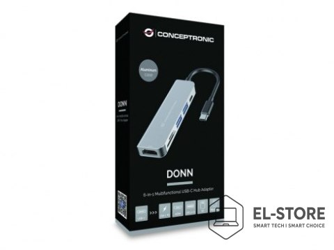 No name Conceptronic DONN02G stacja dokująca USB 3.2 Gen 1 (3.1 Gen 1) Type-C Aluminium