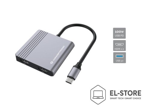 No name Conceptronic DONN13G stacja dokująca Przewodowa USB 3.2 Gen 1 (3.1 Gen 1) Type-C Szary