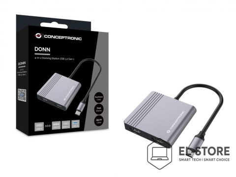 No name Conceptronic DONN13G stacja dokująca Przewodowa USB 3.2 Gen 1 (3.1 Gen 1) Type-C Szary