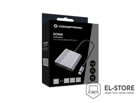 No name Conceptronic DONN13G stacja dokująca Przewodowa USB 3.2 Gen 1 (3.1 Gen 1) Type-C Szary