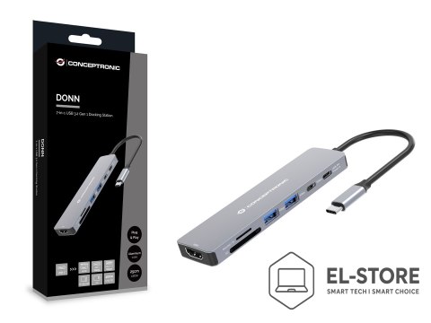 No name Conceptronic DONN28G stacja dokująca Przewodowa USB 3.2 Gen 1 (3.1 Gen 1) Type-C Szary