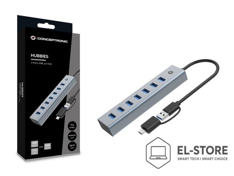 No name Conceptronic HUBBIES21G huby i koncentratory USB 3.2 Gen 1 (3.1 Gen 1) Type-A 5000 Mbit/s Szary