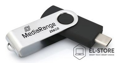 No name MediaRange MR1955 pamięć USB 256 GB USB Type-C 3.2 Gen 1 (3.1 Gen 1) Czarny, Srebrny