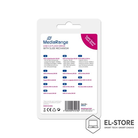 No name MediaRange MR919 pamięć USB 256 GB USB Typu-A 3.2 Gen 1 (3.1 Gen 1) Czarny, Srebrny