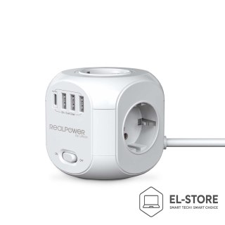 No name RealPower SteckdosenwĂĽrfel PowerBox 431 + 3xUSB-A / 1xUSB-C