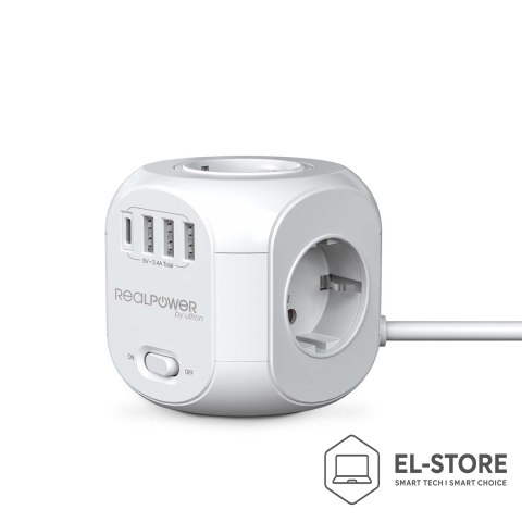 No name RealPower SteckdosenwĂĽrfel PowerBox 431 + 3xUSB-A / 1xUSB-C