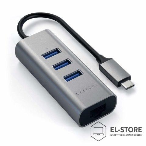 No name Satechi Aluminium Hub 2in1 - aluminiowy Hub do laptopów i komputerów stacjonarnych USB-C (3x USB-A, Ethernet) (space gray)