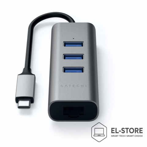 No name Satechi Aluminium Hub 2in1 - aluminiowy Hub do laptopów i komputerów stacjonarnych USB-C (3x USB-A, Ethernet) (space gray)