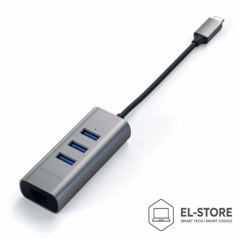 No name Satechi Aluminium Hub 2in1 - aluminiowy Hub do laptopów i komputerów stacjonarnych USB-C (3x USB-A, Ethernet) (space gray)