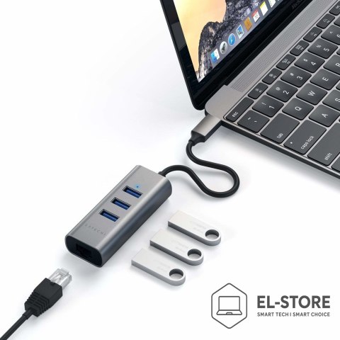 No name Satechi Aluminium Hub 2in1 - aluminiowy Hub do laptopów i komputerów stacjonarnych USB-C (3x USB-A, Ethernet) (space gray)