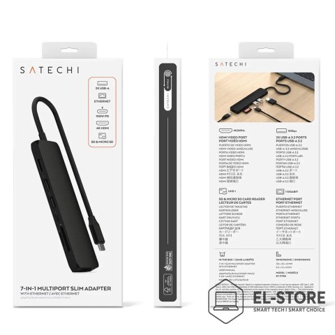 No name Satechi ST-P7SK huby i koncentratory USB Type-C 10000 Mbit/s Czarny