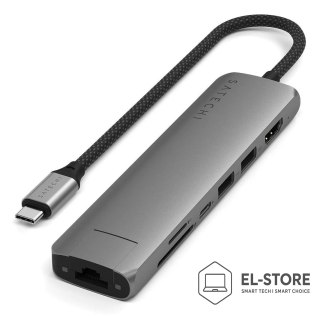 No name Wieloportowa przejściówka Satechi 7-w-1 USB-C Slim z Ethernetem - gwiezdna szarość
