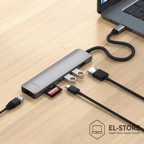 No name Wieloportowa przejściówka Satechi 7-w-1 USB-C Slim z Ethernetem - gwiezdna szarość