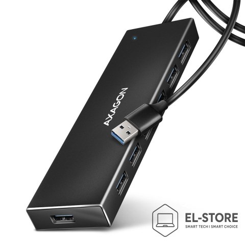 AXAGON Axagon HUE-F7A 7x USB 3.2 Gen 1 ALU FLAT hub micro power IN 1m USB-A USB 3.2 Gen 1 (3.1 Gen 1) Type-A 5000 Mbit/s Czarny