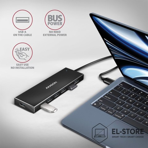 AXAGON Axagon HUE-F7A 7x USB 3.2 Gen 1 ALU FLAT hub micro power IN 1m USB-A USB 3.2 Gen 1 (3.1 Gen 1) Type-A 5000 Mbit/s Czarny