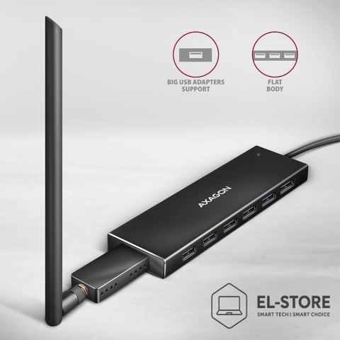 AXAGON Axagon HUE-F7A 7x USB 3.2 Gen 1 ALU FLAT hub micro power IN 1m USB-A USB 3.2 Gen 1 (3.1 Gen 1) Type-A 5000 Mbit/s Czarny