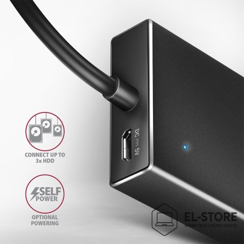 AXAGON Axagon HUE-F7A 7x USB 3.2 Gen 1 ALU FLAT hub micro power IN 1m USB-A USB 3.2 Gen 1 (3.1 Gen 1) Type-A 5000 Mbit/s Czarny