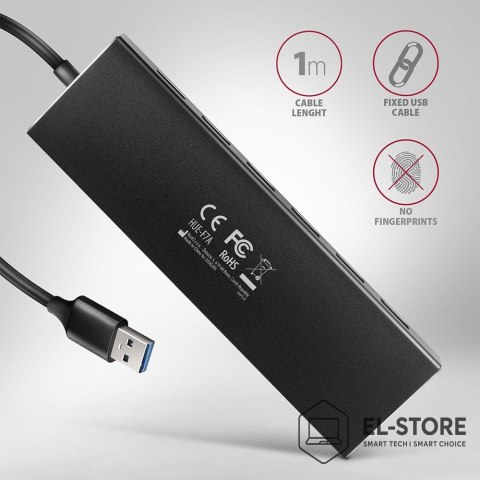 AXAGON Axagon HUE-F7A 7x USB 3.2 Gen 1 ALU FLAT hub micro power IN 1m USB-A USB 3.2 Gen 1 (3.1 Gen 1) Type-A 5000 Mbit/s Czarny