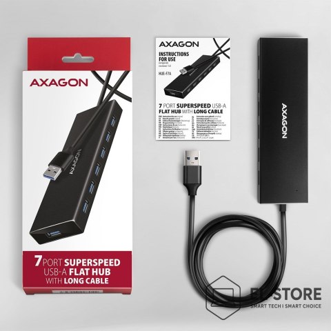 AXAGON Axagon HUE-F7A 7x USB 3.2 Gen 1 ALU FLAT hub micro power IN 1m USB-A USB 3.2 Gen 1 (3.1 Gen 1) Type-A 5000 Mbit/s Czarny