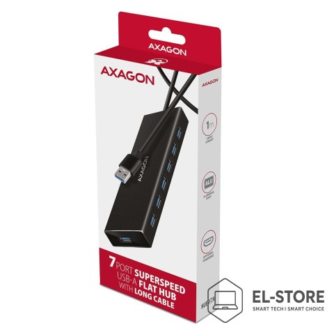 AXAGON Axagon HUE-F7A 7x USB 3.2 Gen 1 ALU FLAT hub micro power IN 1m USB-A USB 3.2 Gen 1 (3.1 Gen 1) Type-A 5000 Mbit/s Czarny