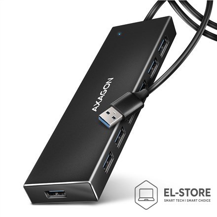 AXAGON Axagon HUE-F7A 7x USB 3.2 Gen 1 ALU FLAT hub micro power IN 1m USB-A USB 3.2 Gen 1 (3.1 Gen 1) Type-A 5000 Mbit/s Czarny