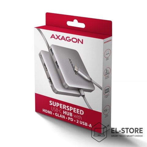 AXAGON Axagon N HMC-5HL USB 5Gbps hub 2x USB-A HDMI 4k/60Hz RJ-45 GLAN PD 100W kabel USB-C Przewodowa USB 3.2 Gen 1 (3.1 Gen 1) Type-C 