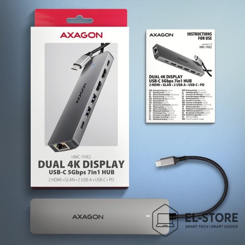 AXAGON Hub USB Axagon HMC-7HX2 USB 3.2 Gen 1 (3.1 Gen 1) Type-C Szary
