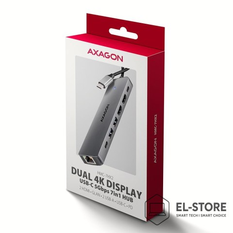 AXAGON Hub USB Axagon HMC-7HX2 USB 3.2 Gen 1 (3.1 Gen 1) Type-C Szary