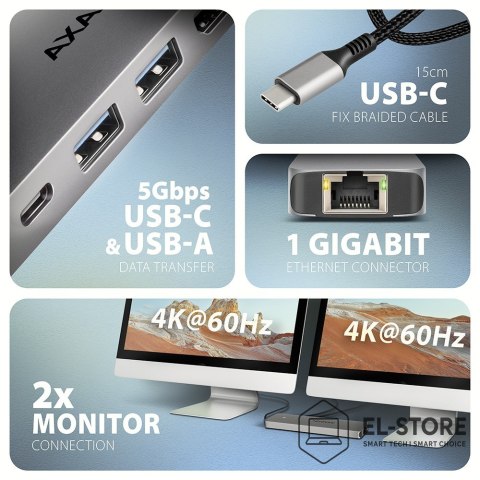 AXAGON Hub USB Axagon HMC-7HX2 USB 3.2 Gen 1 (3.1 Gen 1) Type-C Szary