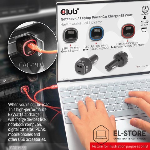 Club 3D CLUB3D CAC-1922 ładowarka do urządzeń przenośnych Laptop Czarny Zapalniczka Automatyczna