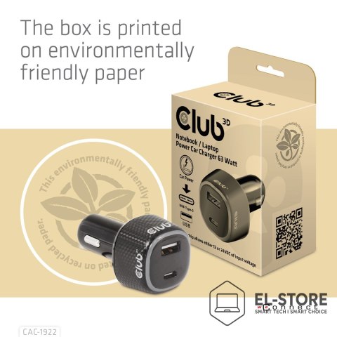 Club 3D CLUB3D CAC-1922 ładowarka do urządzeń przenośnych Laptop Czarny Zapalniczka Automatyczna