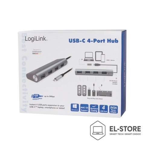 LogiLink LogiLink UA0309 huby i koncentratory USB 3.2 Gen 1 (3.1 Gen 1) Type-C 5000 Mbit/s Szary