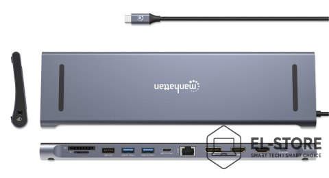 Manhattan MANHATTAN Stacja dokująca 12-w-1 4K 1xHDMI 2xDP 3xUSB-A