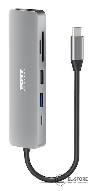 No name Port Designs 900162 huby i koncentratory USB Type-C Srebrny