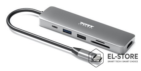 No name Port Designs 900162 huby i koncentratory USB Type-C Srebrny