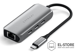 No name Satechi 4-In-1 USB-C Hub - hub do urządzeń mobilnych USB-C (3x USB-C 3.2 gen2 10Gbps, 2.5 Gigabit Ethernet) (space gray)