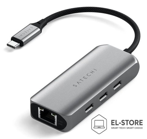 No name Satechi 4-In-1 USB-C Hub - hub do urządzeń mobilnych USB-C (3x USB-C 3.2 gen2 10Gbps, 2.5 Gigabit Ethernet) (space gray)