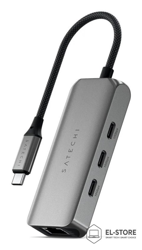 No name Satechi 4-In-1 USB-C Hub - hub do urządzeń mobilnych USB-C (3x USB-C 3.2 gen2 10Gbps, 2.5 Gigabit Ethernet) (space gray)