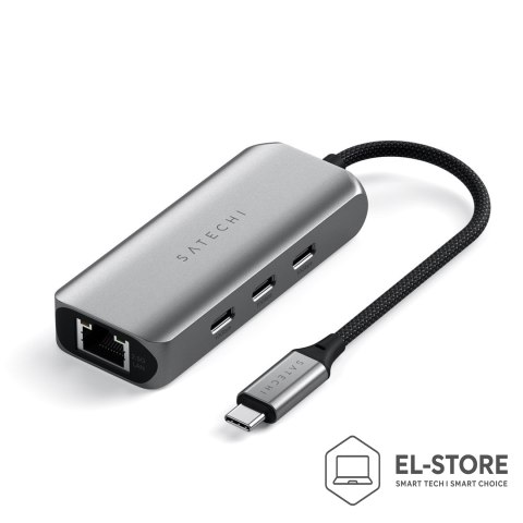 No name Satechi 4-In-1 USB-C Hub - hub do urządzeń mobilnych USB-C (3x USB-C 3.2 gen2 10Gbps, 2.5 Gigabit Ethernet) (space gray)