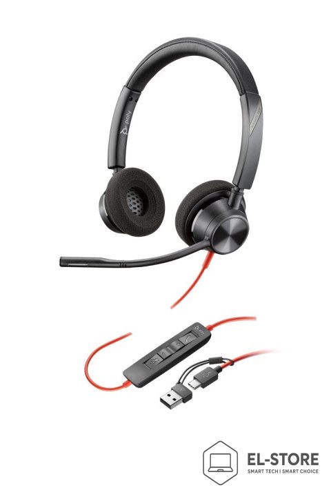 POLY Poly Blackwire 3320 Stereo USB-C Headset +USB-C/A Adapter