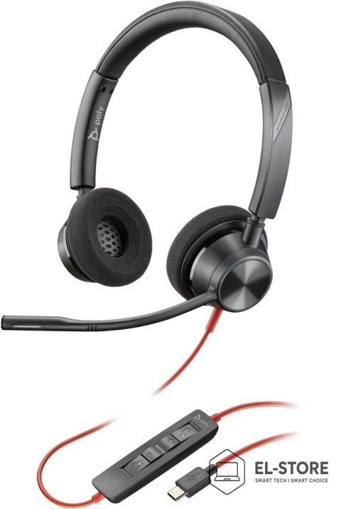 POLY Poly Blackwire 3320 Stereo USB-C Headset +USB-C/A Adapter