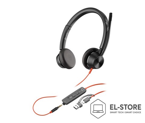 POLY Słuchawki przewodowe POLY Blackwire 3325 Stereo Microsoft Teams Certified USB-C Headset 3.5mm Plug USB-C/A Adapter Przewodowa Op