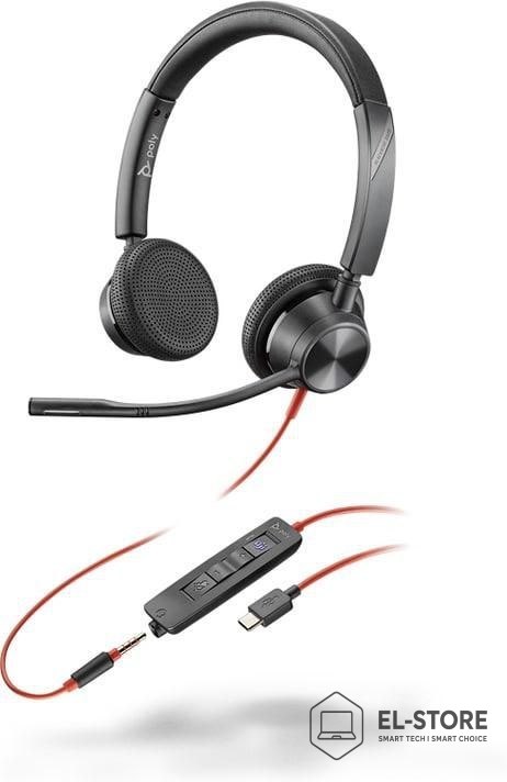 POLY Słuchawki przewodowe POLY Blackwire 3325 Stereo Microsoft Teams Certified USB-C Headset 3.5mm Plug USB-C/A Adapter Przewodowa Op
