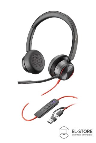 POLY Zestaw słuchawkowy POLY Blackwire 8225 Stereo 8X225AA USB-C z certyfikatem Microsoft Teams + przejściówka USB-C/A