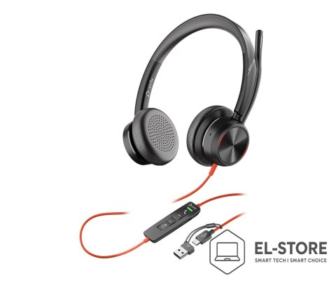 POLY Zestaw słuchawkowy POLY Blackwire 8225 Stereo 8X225AA USB-C z certyfikatem Microsoft Teams + przejściówka USB-C/A
